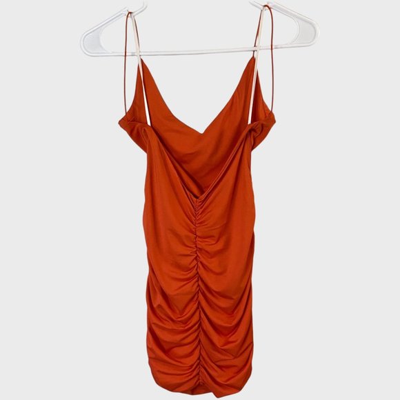 Princess Polly Ruched Bodycon Low-Back V-Neck Mini Dress Women's Size 2 Orange - Picture 4 of 12